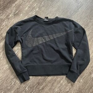 Nike‎ Dri Fit Black Glitter Swoosh Cropped Pullover Sweatshirt Womens Small